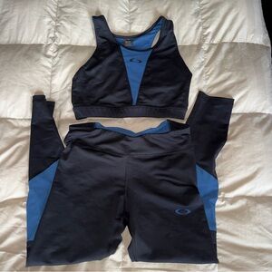 Oakley Performance Activewear Set Blue Black Sports Bra L & Leggings M